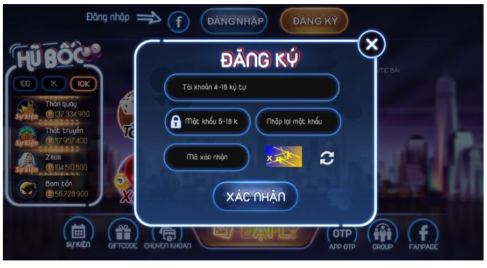Đăng ký tham gia game bài bốc club